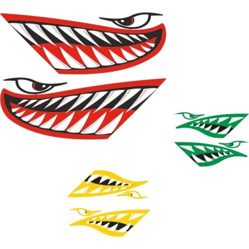 2 Pieces Vinyl Shark Teeth Mouth Decals Stickers for Kayak Canoe Fishing Boat Green Window Door Dinghy Car Motorcycle Decor Gift