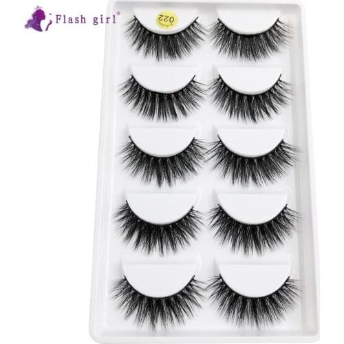 Flash Girl 5pairs 3D Mink Lashes Natural False Eyelashes Dramatic Volume Fake Lashes Makeup Eyelash Extension Silk Eyelashes 022