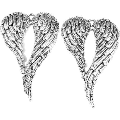 5pcs Wings of angel charms pendant 67x42mm antique silver ornament accessories jewelry making DIY base material
