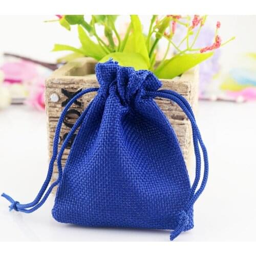 50pcs 7x9cm Royal Blue Jute Bag Small burlap Drawstring Pouch Jewelry Bag Wedding Decoration Charms Gift Jewelry Packaging Bags