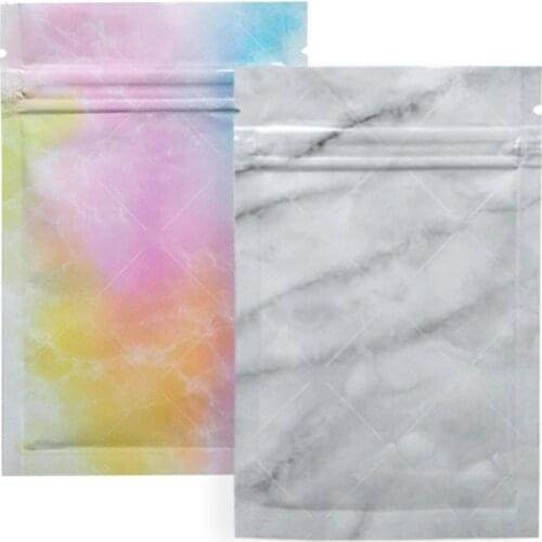 50pcs Glossy Marbling Pattern Cosmetic Jewelry Flat Zip lock Packaging Bags Heat Sealable Aluminum Foil Zipper Pouch Bag 8x12cm
