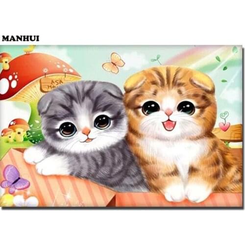 Diamond Embroidery Two kittens picture DIY Diamond Painting Cross Stitch Rhinestones Full Square Diamond Mosaic ABC385
