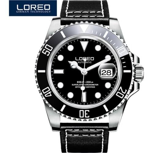 LOREO 200M Diving Watch Automatic Luxury brand Sapphire Mechanical Watch Men Calendar Luminous Seagull 1612 Movement Mens Watch