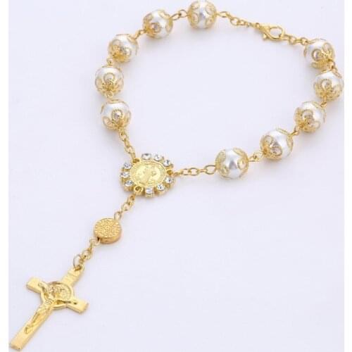 One Decade Auto Rosary Beads Catholic Bracelet Saint Benedict Crucifix Divine Mercy Gift for Women Men