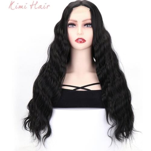 Kimi Hair Long Synthetic Wigs for Women Black Water Wavy Middle Part High Temperature Fiber