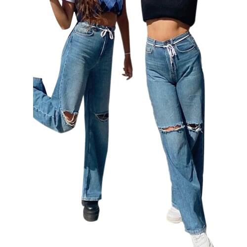 2021 New Womens Ripped Jeans, All-match High Waist Flared Pants for Vacation Party Holiday Travelling Shopping