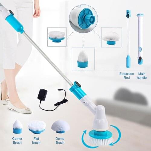 Electric Spin Scrubber Turbo Scrub Cleaning Brush Cordless Chargeable Bathroom Cleaner with Extension Handle Adaptive Brushes