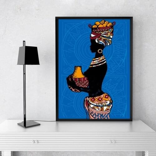 African Black Woman Illustration Wall Art Canvas Painting Print Wall Picture Beautiful Hand Drawn Poster Living Room Home Decor
