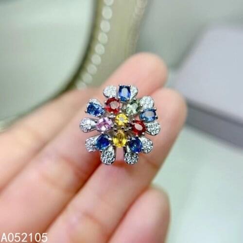 KJJEAXCMY fine jewelry 925 sterling silver inlaid Natural color sapphire women elegant vintage flower adjustable gem ring suppor