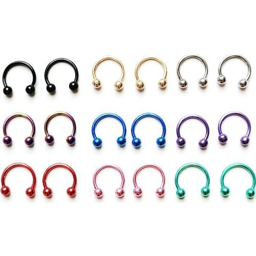 50Pcs/Lot Mix Horseshoe Surgical Steel Nostril Nose Ring Circular Piercing 3mm Ball Body Jewelry Rings CBR earring16G 8mm