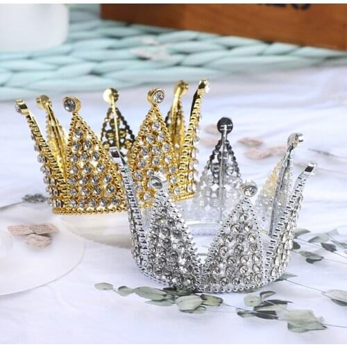 Crown Cake Topper Crystal Pearl Tiara Kids Hair Ornament Birthday Party Supplies