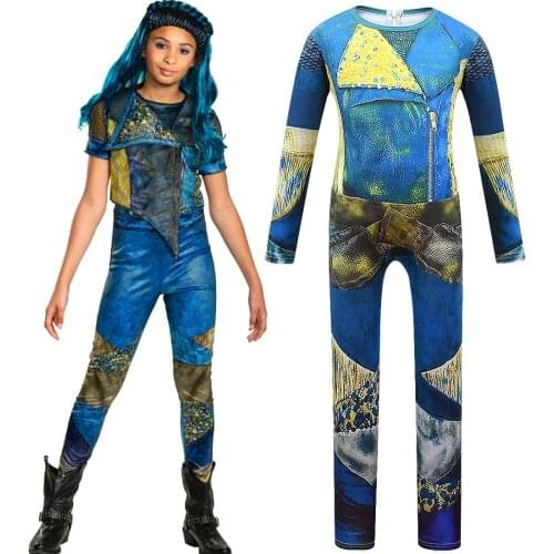 Girls Queen of Mean Descendants 3 Mal/Evie Bertha Maleficent Cosplay Audrey Costume Girls Halloween Party Clothing Jumpsuits