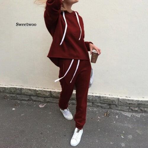 Women Casual Sets New Fashion Hooded Tops Sweatshirt+Solid Long Pants Sets Women Clothing Suits Female Tracksuit 2pcs Sets