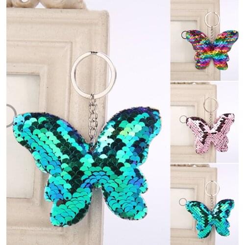Beautiful Butterfly Keychain Glitter Sequins Key Chain Gift For Women Girl Decorative Pendants Car Bag Accessories Key Ring