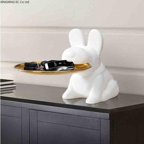 Creative White Ceramic Storage Tray Animal Dog Statue Crafts Ornaments Living Room Candy Tray Home Decoration Accessories