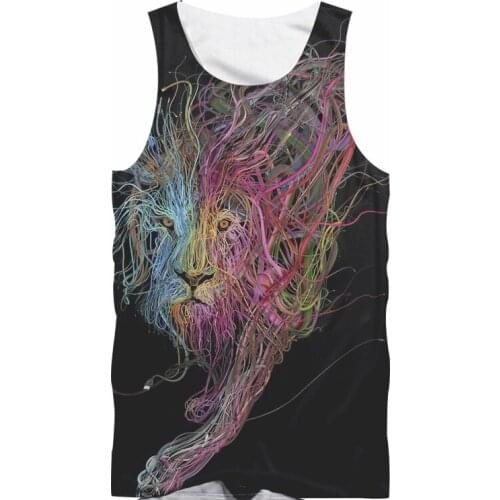 Funny Men Women Tank Tops Cool 3D Print color music line lion Summer Vest Harajuku style Sleeveless Tanks Casual Men Vest