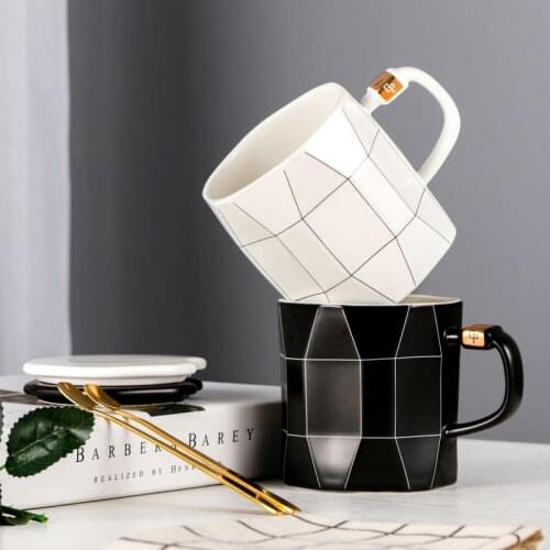 Fashion Simple Coffee Mugs Irregular Rhomboid Lattice Grain Ceramic Cup Breakfast Milk Cup Lovers Cup Tea Cup Coffee Cup