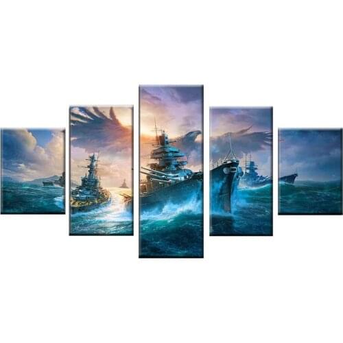 5 Panel Sea Boat And Eagle Diy Diamond Painting Landscape diamond embroidery Warship Pictures full Square Round Drill A2256
