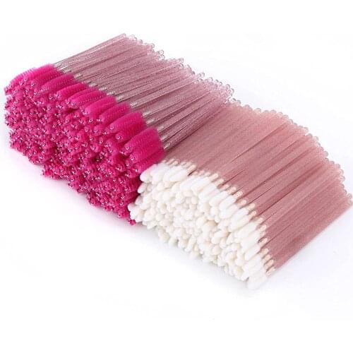 100pcs Disposable Eyelash Brush Mascara Wands Lip Brush Gloss Wands Applicator Diamond Micro Brushes Eyelash Extension Kit