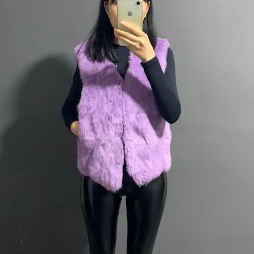 Rf20212 cheap cute womens real fur vest short style natural rabbit fur waistcoat