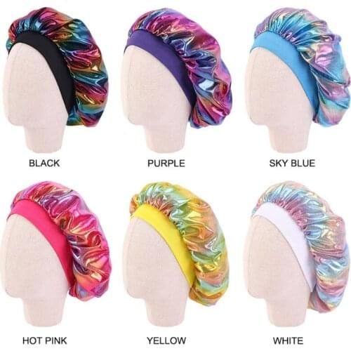 New Fashion Hair Bonnet Satin Silky Big Bonnet for Kids Hair Accessories Children Sleep Cap Headwrap Hat