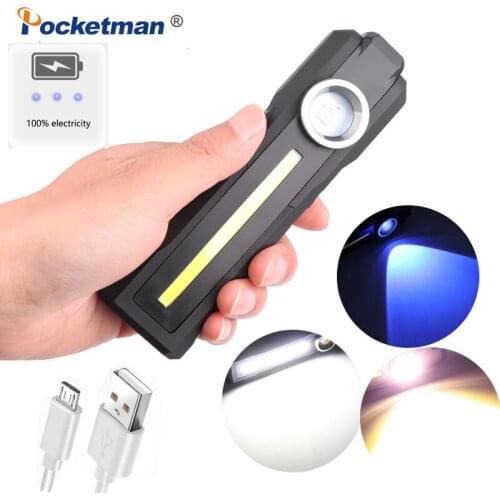 New Magnetic Flashlight LED Work Light with Built-in 18650 Battery yellow light UV light USB charging UV flashlight with hook