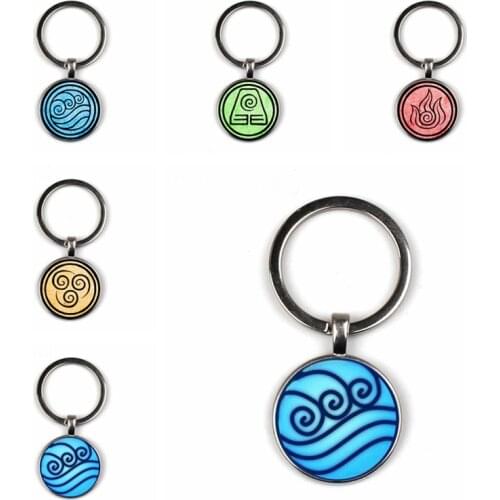 New Avatar The Last Airbender Keychain Kingdom Jewelry Air Nomad Fire And Water Tribe Pendant Glass Dome Keychain
