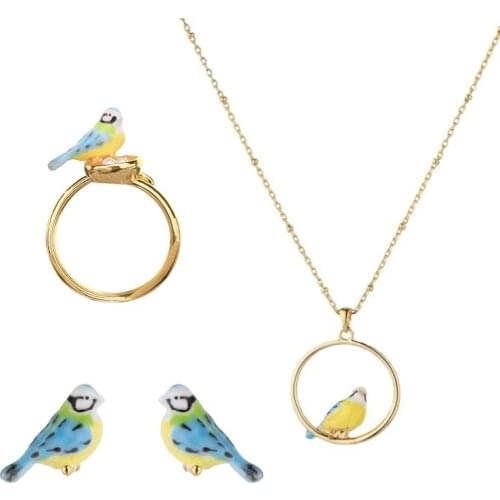 Simple Elegant Blue Earring Necklace Women Jewelry Sets Copper Enamel Animal Accessories Good Party Gift