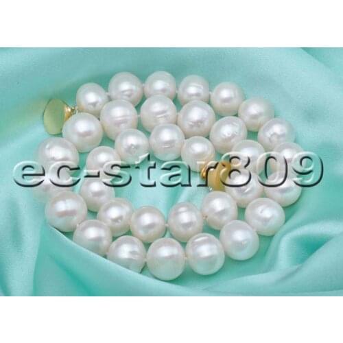 P5917 Huge 17" 15mm Round White Freshwater cultured pearl Necklace Magnetic