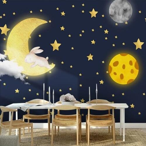 Custom 3D Photo Wallpaper Hand Painted Cartoon Moon Stars Children Room Boy Girl Bedroom Wall Decor Picture Painting Wall Mural