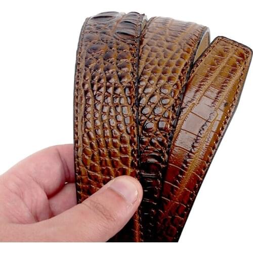 Men Crocodile Buckle Belt Genuine Leather Fashion Luxury Automatic Buckle Belts Toothless Mens Belt