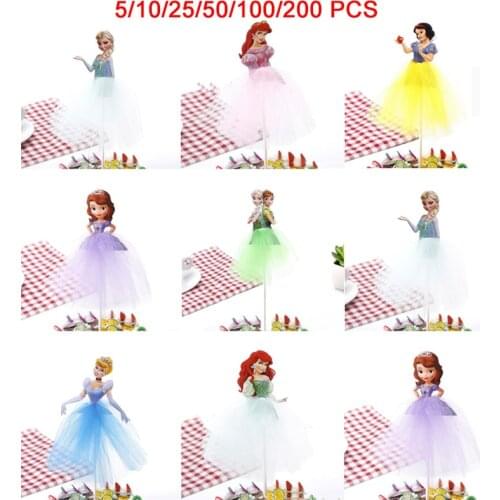 Sofia/Frozen/Snow White Dress Princess Cupcake Toppers Girl 1st Birthday Party Girl Cake Decor Wedding Party Supplies wholesale