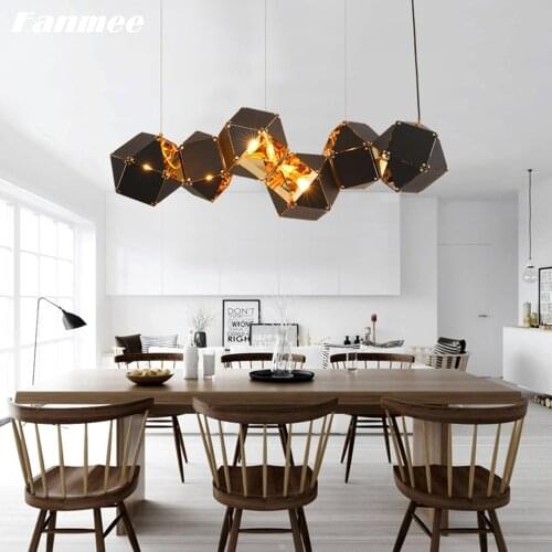 Nordic Gold Black Cubes Chandelier Light LED E14 / E27 Modern Creative Pendant Hanging Lamp Art Deco Kitchen Island Bar Table