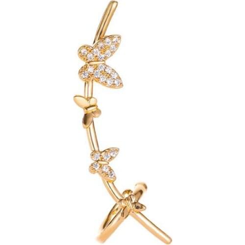 Rhinestone Butterfly Ear Wrap Climber Earrings for Women Non Piercing Ear Cuff Clip Earrings Ear Bone Hook Party Jewelry