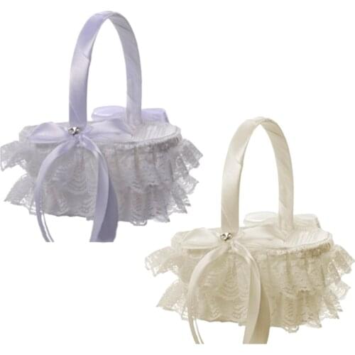 Wedding Flower Baskets Lace & Ribbon Bride Bridesmaid Wedding Bouquet White Flower Basket Flower Girl Basket