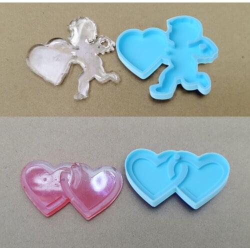 T5UF DIY Crafts Pendant Epoxy Resin Mold Love Heart Keychain Casting Silicone Mould