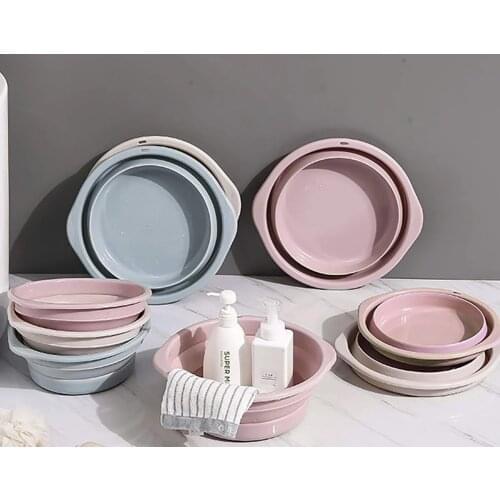 Creative fashion solid color folding washbasin, folding laundry and vegetable sink can be hung, plastic portable folding basin