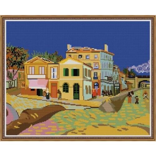 Van Gogh-The Yellow House cross stitch kit aida 14ct 11ct count printed canvas stitches embroidery DIY handmade needlework