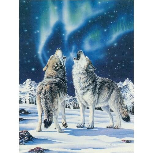 Wolf Animal Printed Water-Soluble Canvas 11CT Cross Stitch DIY Embroidery Set DMC Threads Sewing Craft Handiwork Package