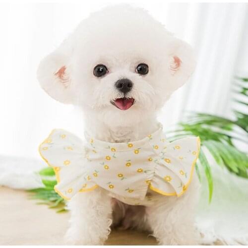 Pet Skirt Spring and Summer Thin Section Breathable Spring Flying Sleeve Cat Floral Dress for Chihuahua Teddy