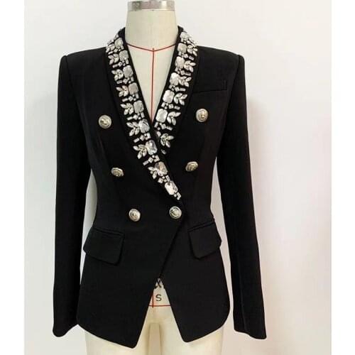 2021 Spring Luxury New Women Diamonds Double Breasted Blazer Jacket Ladies Elegant Celebrity Fashion Party Wear Coat Vintage