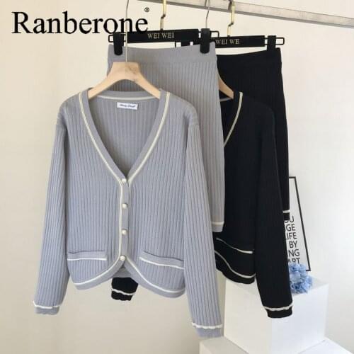 Women Casual Tracksuits Two Piece Sets Knitted Set Elegant Cardigan + Pants Outfits Women Casual Long Sleeve Solid Loose Suit