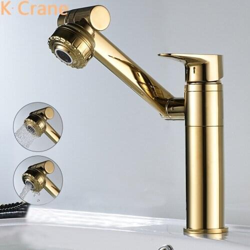 Wash Basin Gold Faucet Bathroom Hot Cold Mixer Water Crane Washbasin Vanity 360 Degree Rotation Tap Single Hole Modern Swivel
