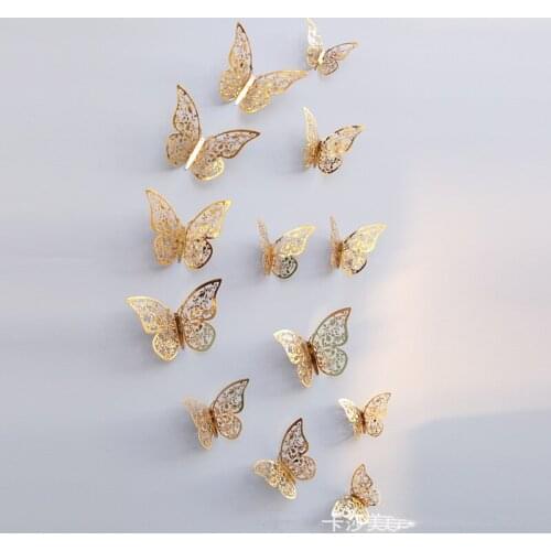 12 Pcs/Set 3D Wall Stickers Hollow Butterfly For Kids Rooms Home Wall Decor DIY Mariposas Fridge Stickers Room Decoration