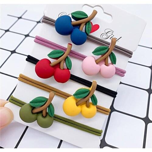 300pcs/lot DIY Simple Acrylic Scrub Cherry Rubber Bands Elasticity Fruits Ponytail Hair Bands Styling Tools Accessories HA1575