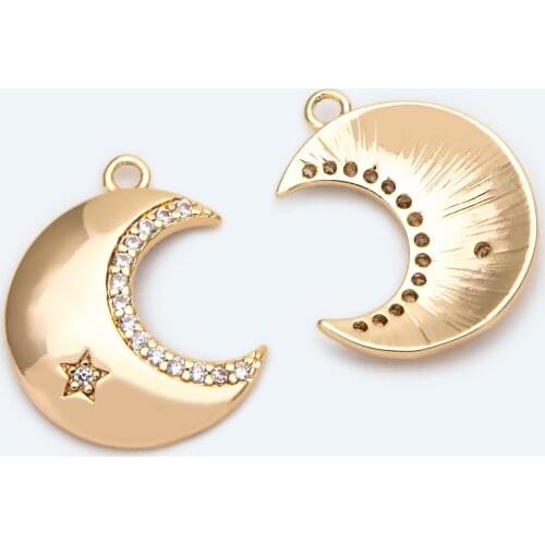 4pcs CZ Paved Moon Charms, Gold plated Brass Moon Pendants Earrings Bracelet Accessories DIY For Jewelry Carfts Making (GB-2361)