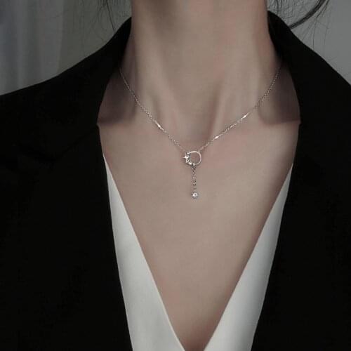 925 Sterling Silver Tassel Round Charm Korean Pendant Choker Necklace Wedding Statemen Jewelry For Women dz102