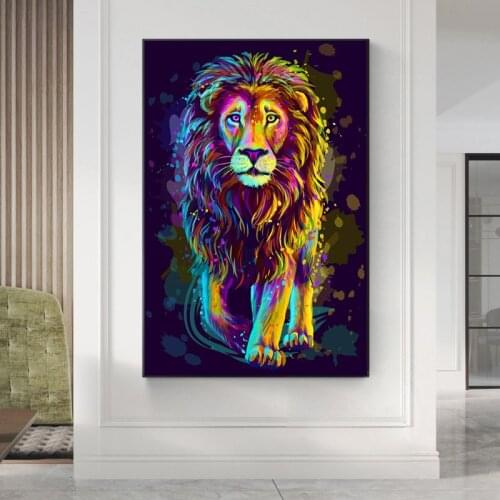 Watercolor Animal Graffiti Art Lion Canvas Painting Wall Art Prints Posters Cuadros Wall Pictures for Living Room Home Decor