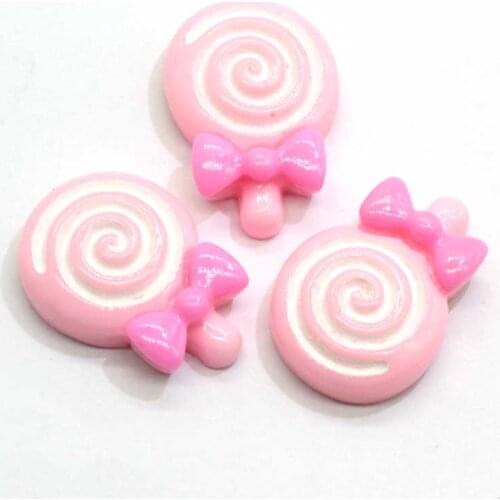 Assorted Puffy Swirl Pastel Lollipop With Bow Cabochons Resin Flatback Swirl Lollipop Candy Cabochons Flat Back Resin C