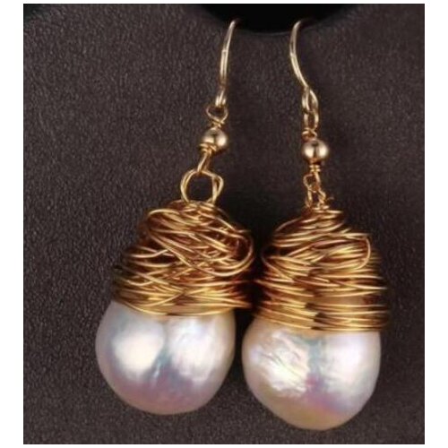 Free shipping>>>>noble jewelry new design Handmade natural 15-19mm baroque Japan pearl earring 9k